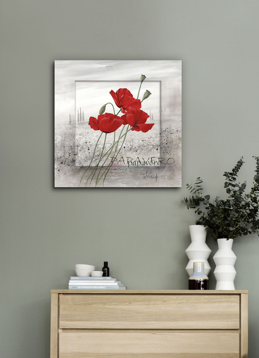 Bloemen - Stel je klaprozen voor op een mistige ochtend, in Farbe GRAU-ROT Ansicht 1