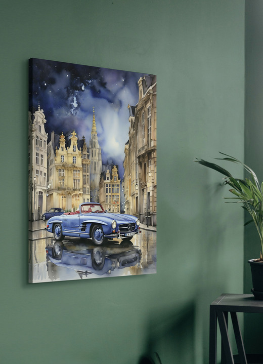 Landschap  - Afbeelding: Mercedes 190SL in een stad, in Farbe BLAUW-NATUUR Ansicht 1