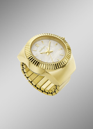 Goudkleurig quartz ringhorloge met trekkoord