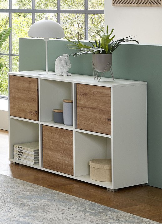 Schappen - Verfijnde en moderne plankenserie, in Farbe WEISS-ARTISAN EICHE, in Ausführung Stelling, breed Ansicht 1