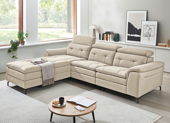 Polsterecken - Polsterecke,elekt.Funktion, in Farbe BEIGE, in Ausführung mit fester Ottomane Ansicht 1