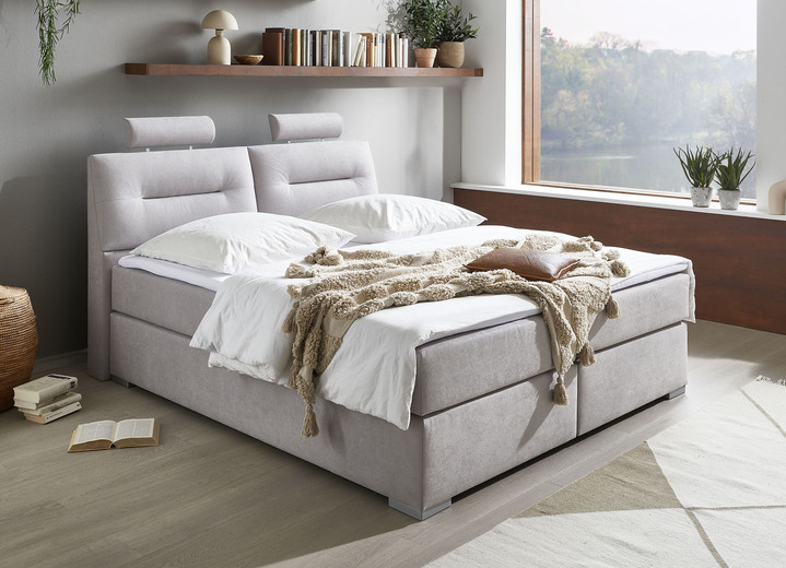 Boxspring - Boxspringbed, in Farbe GRAU, in Ausführung met Bonnell-springverenmatras Ansicht 1