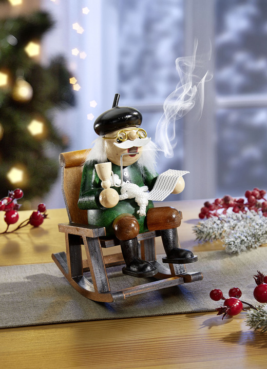 Kerstdecoraties - Rokende figuur opa van hout, in Farbe GRÜN-BRAUN-SCHWARZ