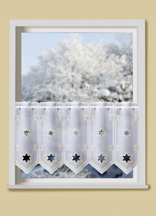 Kurzgardinen - Kurzstore, in Größe 786 (H45xB 96 cm) bis 791 (H45xB160 cm), in Farbe WEISS-GOLD Ansicht 1