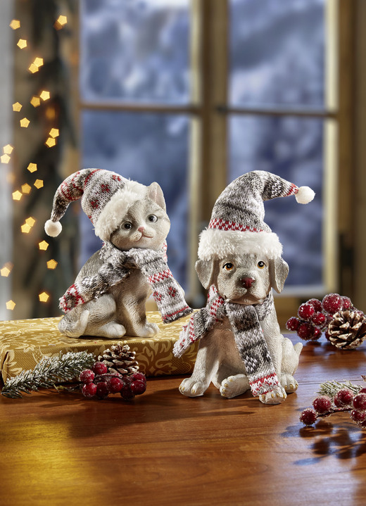 Weihnachtliche Dekorationen - Katze mit Zipfelmütze, in Farbe GRAU, in Ausführung Hund