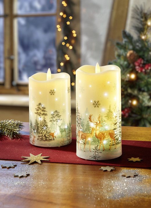 Kerstdecoraties - Magische LED-kaarsen in een set van 2, in Farbe WIT-GROEN-BRUIN