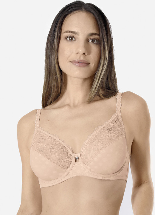 BH met beugel - Sassa beugelbeha met mooie elastische kant, in Größe 075 bis 095, in Cup B, in Farbe PUDER Ansicht 1