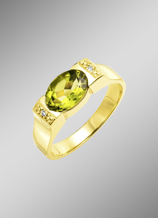 Ringen - Tijdloos elegante damesring met echte peridot en 2 diamanten, in Größe 160 bis 220, in Farbe  Ansicht 1