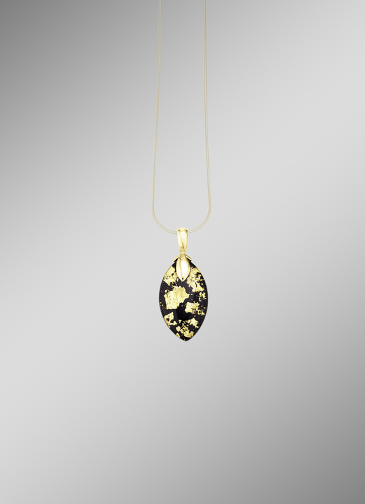 Hangers - Hanger met onyx, bewerkt en bergkristal met bladgouden triplet, in Farbe  Ansicht 1
