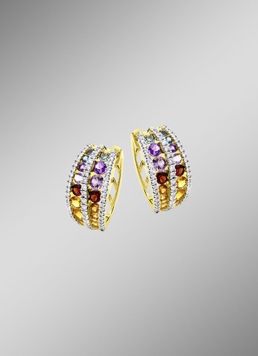 Oorbellen - Multicolor creolen met edelstenen en diamanten, in Farbe  Ansicht 1