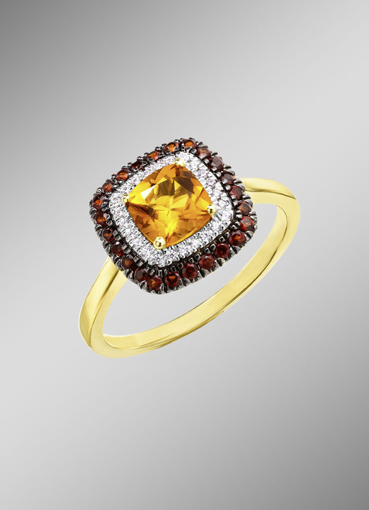 Ringen - Betoverende damesring met diamanten, citrien en granaat, in Größe 160 bis 220, in Farbe  Ansicht 1