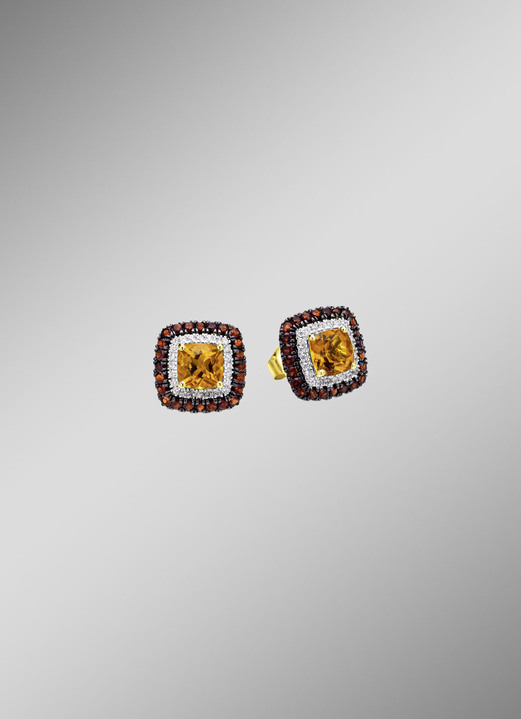 Oorbellen - Betoverende oorbellen met diamanten, citrien en granaat, in Farbe  Ansicht 1