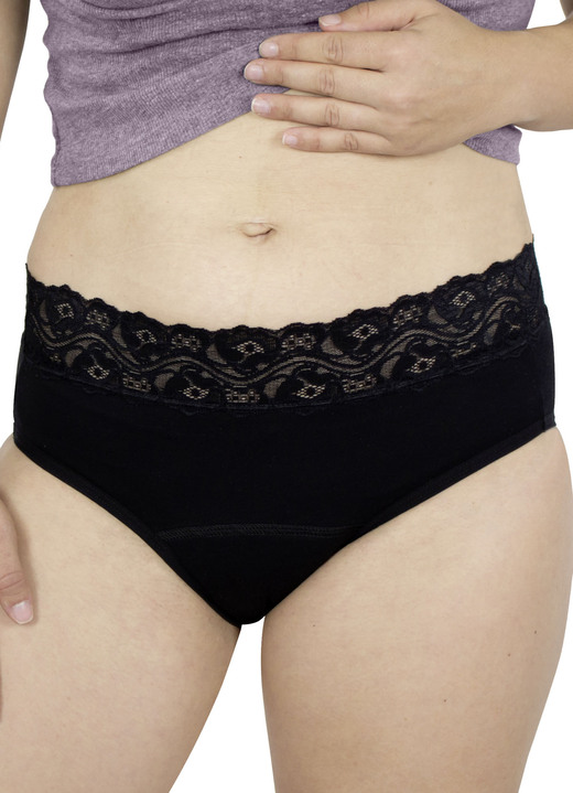 Inkontinenz - Damen-Slip mit Spitze, in Größe 1 (38/40) bis 5 (54/56), in Farbe SCHWARZ, in Ausführung Damen-Slip mit Spitze Ansicht 1