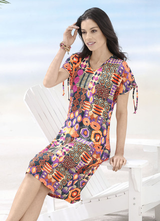 Laurina-jurk met briljant printdesign en korte mouwen