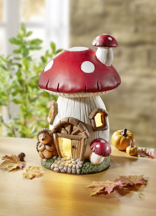 Woonaccessoires - Verlicht paddenstoelhuis, in Farbe ROT-WEISS-BRAUN