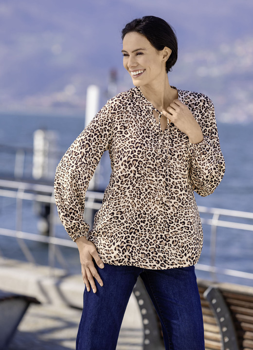 Tunieken - Tuniek met strikjes, in Größe 036 bis 054, in Farbe BEIGE-TAUPE-SCHWARZ-BUNT Ansicht 1