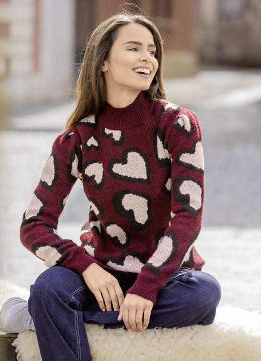 Pullover - Pullover, in Größe L(44/46) bis XS(32/34), in Farbe WEINROT-SCHWARZ-ECRU Ansicht 1