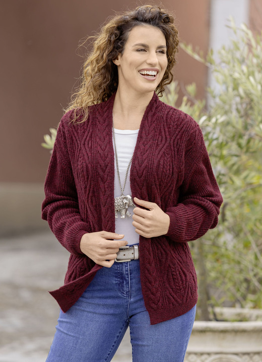 Basics - Strickjacke Basics - Strickjacke, in Größe L(44/46) bis XXL(52/54), in Farbe BORDEAUX
