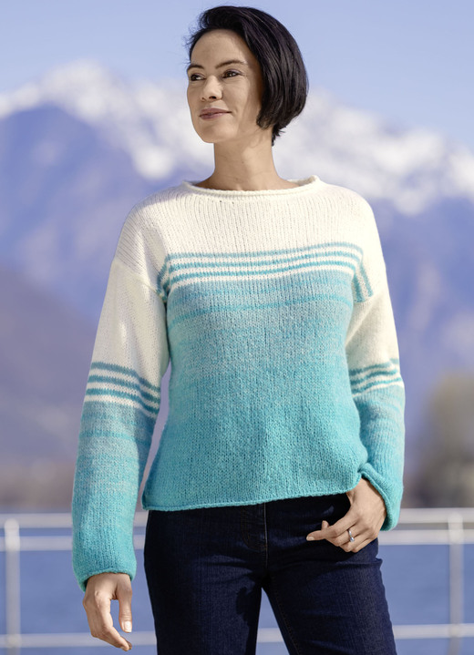 Pullover - Pullover Pullover - Pullover, in Größe L(44/46) bis XS(32/34), in Farbe ECRU-TÜRKIS MELIERT
