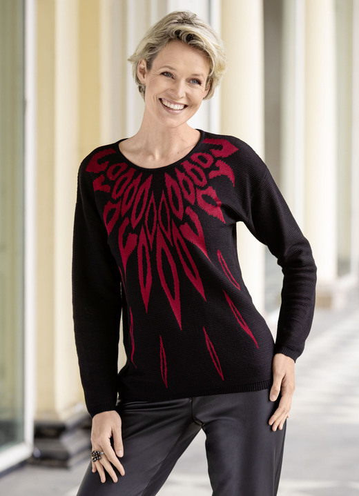 Pullover - Pullover Pullover - Pullover, in Größe L(44/46) bis XXL(52/54), in Farbe SCHWARZ-ROT