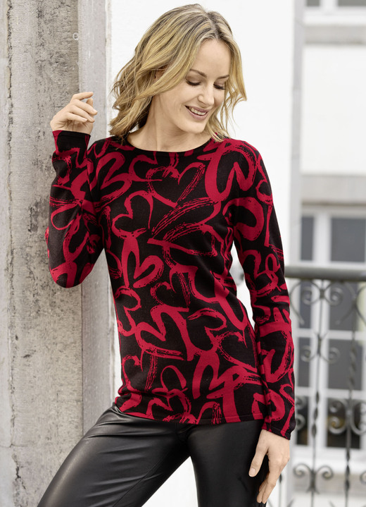 Truien - Trui met veel hart Truien - Trui met veel hart, in Größe L(44/46) bis XXL(52/54), in Farbe SCHWARZ-ROT