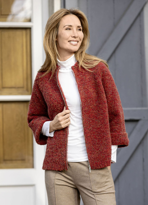 Basics - Strickjacke Basics - Strickjacke, in Größe L(44/46) bis XXL(52/54), in Farbe ROT MELIERT
