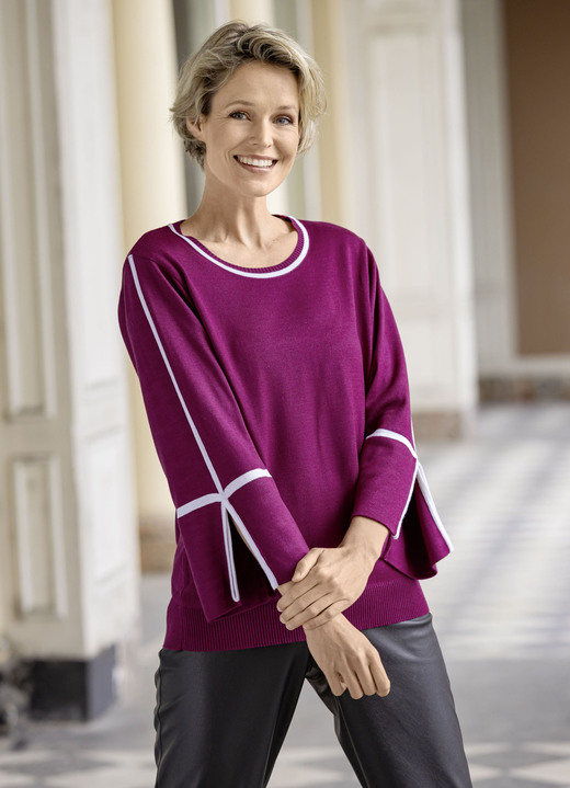 Pullover - Pullover Pullover - Pullover, in Größe 036 bis 052, in Farbe BEERE-WEISS