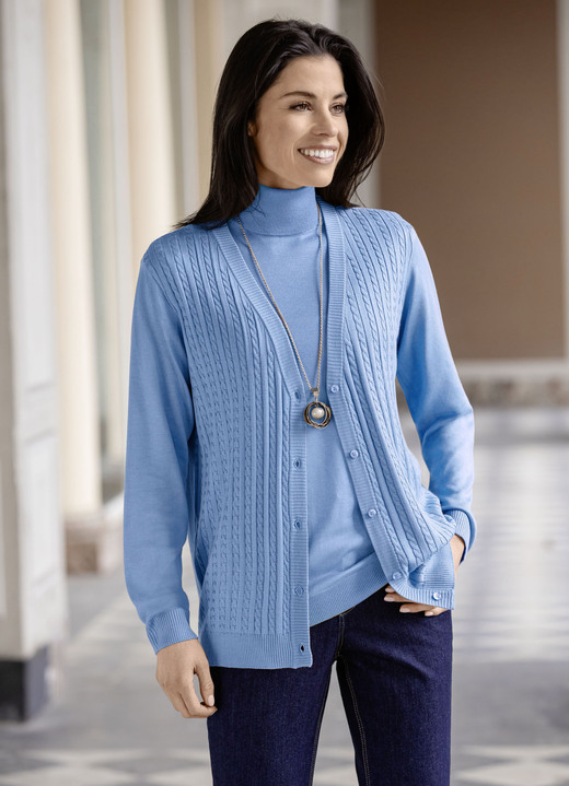 Basics - Cardigan met kabelbreistructuur Basics - Cardigan met kabelbreistructuur, in Größe 036 bis 052, in Farbe BLAUW