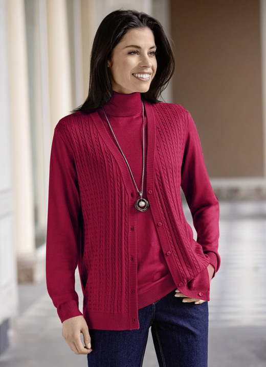 Basics - Cardigan met kabelbreistructuur Basics - Cardigan met kabelbreistructuur, in Größe 036 bis 052, in Farbe ROOD