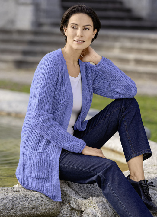 Basics - Long-Strickjacke, in Größe L(44/46) bis XXL(52/54), in Farbe JEANSBLAU MELIERT Ansicht 1