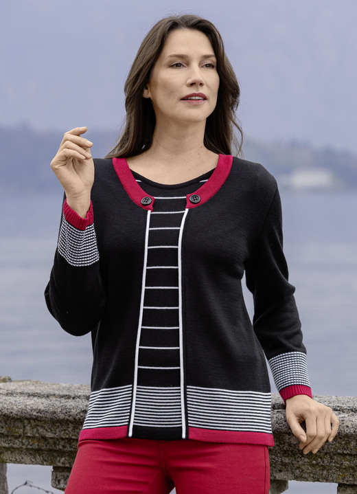 Pullover - Pullover, in Größe 038 bis 054, in Farbe SCHWARZ-ROT-WEISS Ansicht 1