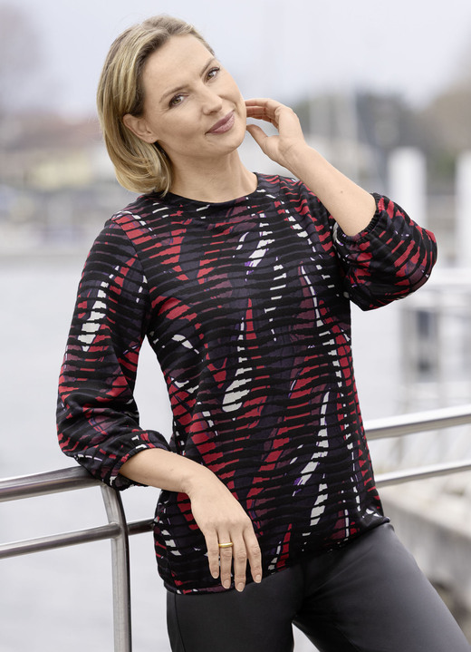 3/4-mouw - Shirt met all-over print 3/4-mouw - Shirt met all-over print, in Größe 038 bis 054, in Farbe SCHWARZ-ROT-ECRU