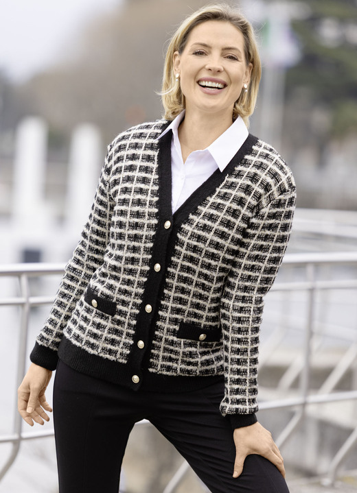 Pullover & Strickmode - Strickjacke Pullover & Strickmode - Strickjacke, in Größe 038 bis 054, in Farbe SCHWARZ-ECRU