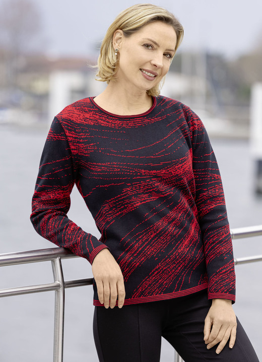 Pullover - Pullover, in Größe 038 bis 054, in Farbe SCHWARZ-ROT Ansicht 1