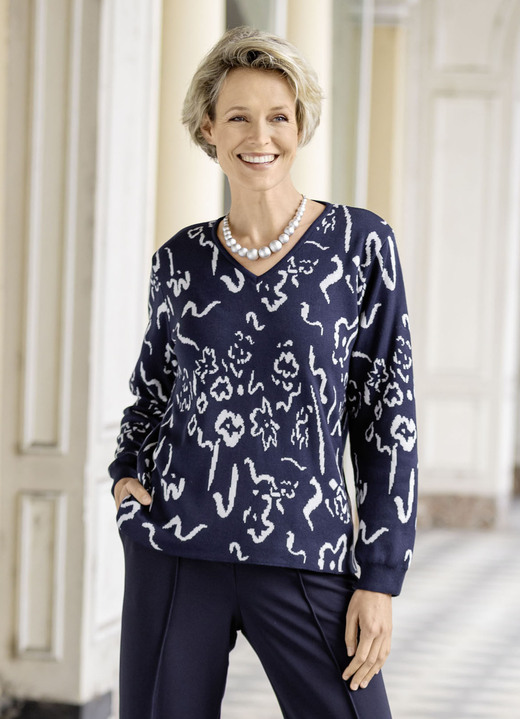 Pullover & Strickmode - Pullover, in Größe 038 bis 054, in Farbe MARINE-WOLLWEISS Ansicht 1