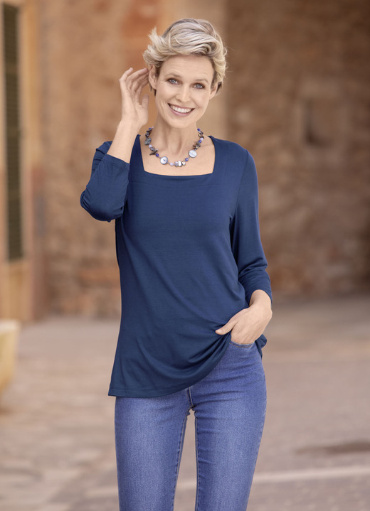 3/4-mouw - Shirt met vrolijke vierkante halslijn in 3 kleuren 3/4-mouw - Shirt met vrolijke vierkante halslijn in 3 kleuren, in Größe 038 bis 054, in Farbe MARINE