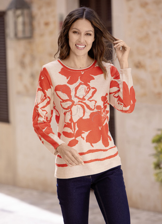 Lange mouw - Shirt met flatlocknaden in 2 kleuren Lange mouw - Shirt met flatlocknaden in 2 kleuren, in Größe 036 bis 052, in Farbe ORANJE-BEIGE