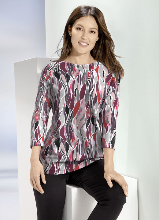 3/4-mouw - Shirt met modieuze boothals 3/4-mouw - Shirt met modieuze boothals, in Größe 038 bis 054, in Farbe BORDEAUX-ROOS-GRIJS