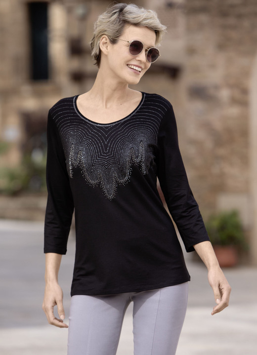 3/4-mouw - Shirt met flatlocknaad 3/4-mouw - Shirt met flatlocknaad, in Größe 036 bis 052, in Farbe ZWART