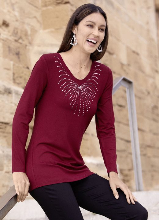 Lange mouw - Shirt met ronde V-hals in 4 kleuren Lange mouw - Shirt met ronde V-hals in 4 kleuren, in Größe 038 bis 054, in Farbe BORDEAUX