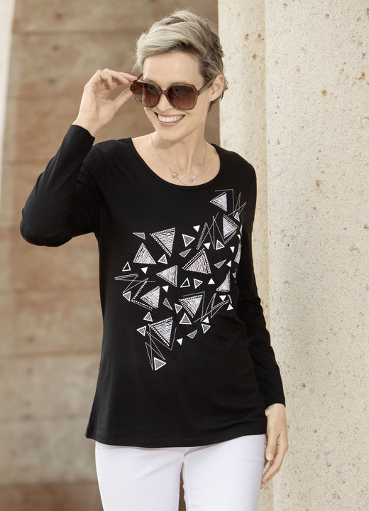 Lange mouw - Shirt met contrastprint Lange mouw - Shirt met contrastprint, in Größe 036 bis 052, in Farbe ZWART