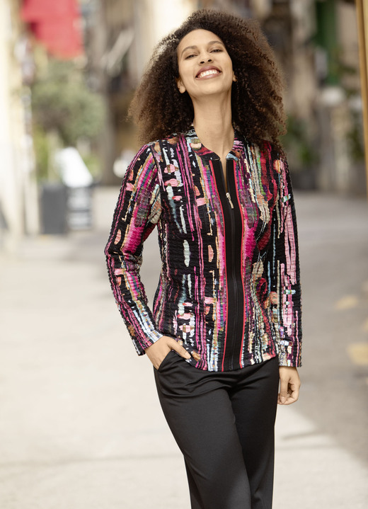 Blouses - Blousejasje met zakken Blouses - Blousejasje met zakken, in Größe 036 bis 052, in Farbe SCHWARZ-FUCHSIA-ROT-BUNT