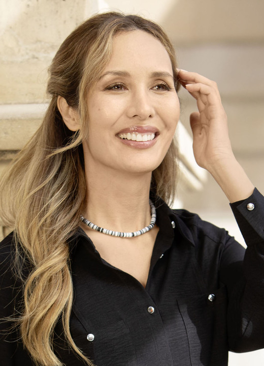 Halskettingen - rubberen ketting, in Farbe SCHWARZ-WEISS-GRAU