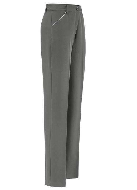Broeken - Broek met zilveren contrastbies Broeken - Broek met zilveren contrastbies, in Größe 019 bis 054, in Farbe GRAU MELIERT