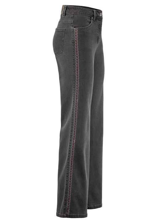 Hosen mit Knopf- und Reißverschluss - Jeans mit Ziersteppungen im Ethno-Stil Hosen mit Knopf- und Reißverschluss - Jeans mit Ziersteppungen im Ethno-Stil, in Größe 017 bis 050, in Farbe GRAU