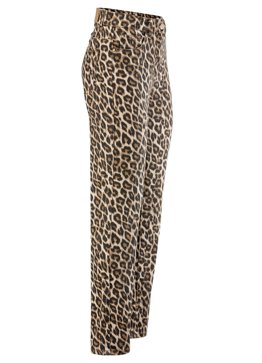 Hosen mit Knopf- und Reißverschluss - Hose in angesagter Leo-Dessinierung Hosen mit Knopf- und Reißverschluss - Hose in angesagter Leo-Dessinierung, in Größe 017 bis 050, in Farbe BEIGE-SCHWARZ-BRAUN