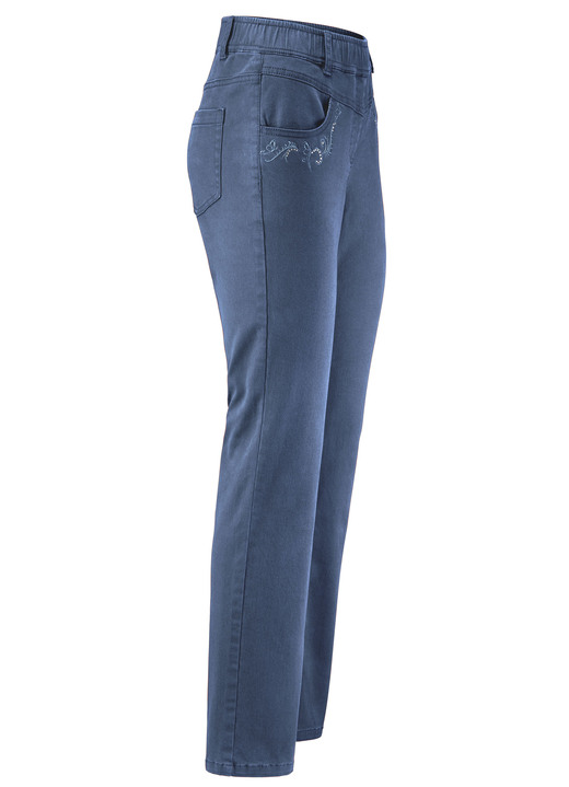 Broeken met elastische band - Broek met fonkelende strass steentjes Broeken met elastische band - Broek met fonkelende strass steentjes, in Größe 018 bis 052, in Farbe DENIMBLAUW