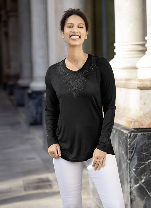 Gelegenheidsblouses - Overhemdtuniek met ton-sur-ton borduursel Gelegenheidsblouses - Overhemdtuniek met ton-sur-ton borduursel, in Größe 036 bis 054, in Farbe ZWART