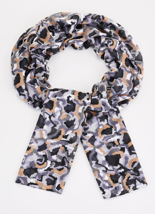 Sjaals - Sjaal met camouflagedesign, in Farbe GRAU-SCHWARZ-COGNAC-WEISS Ansicht 1