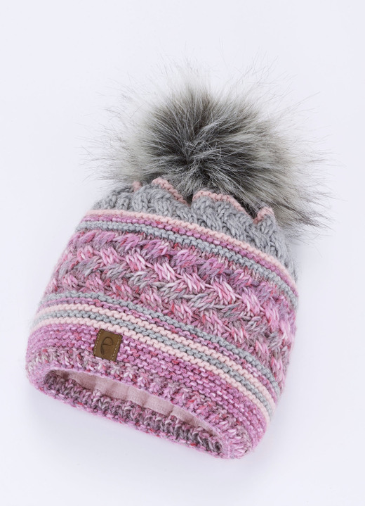 Mutsen & hoeden - Interessante dameshoed, met pompon, in Farbe ROSA Ansicht 1